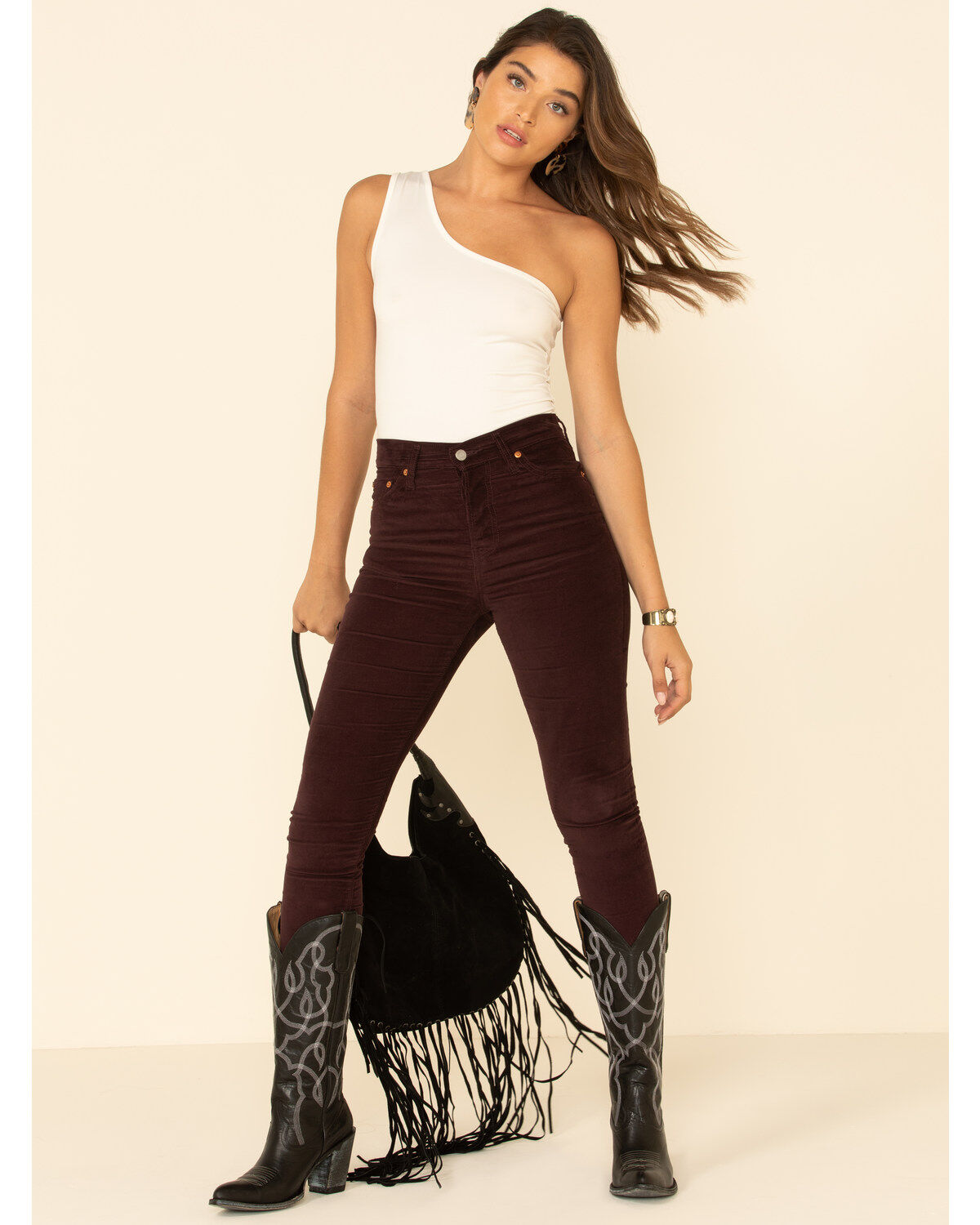 Image #2 - Levi's Women's Moleskin High Rise Wedgie Skinny Jeans, Burgundy, hi-res
