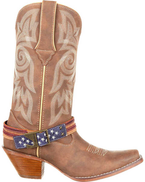 Durango Women's American Flag Buckle Western Boots, Brown, hi-res
