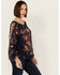 Image #2 - Wild Moss Women's Floral Printed Cold Shoulder Top, Dark Blue, hi-res