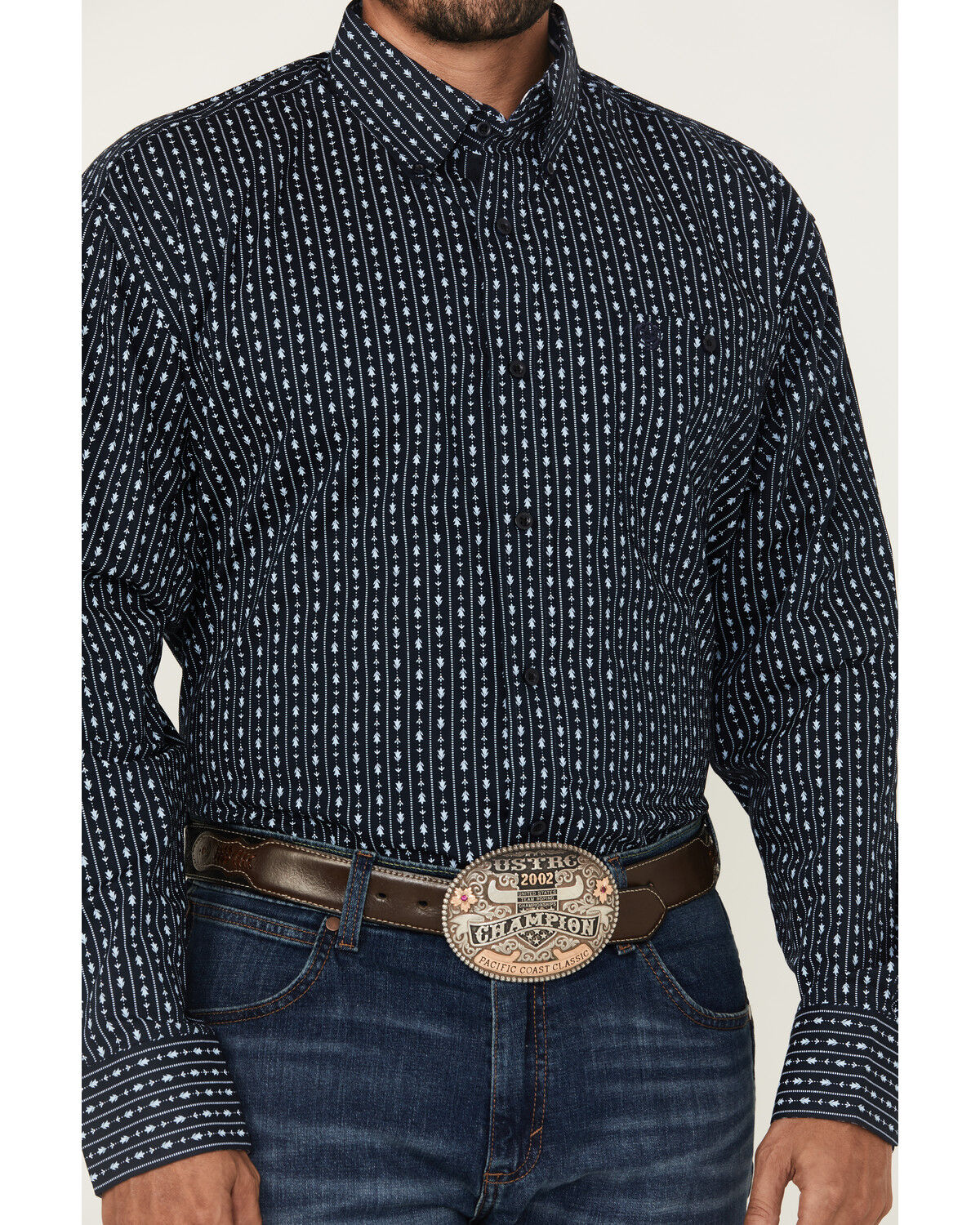 Image #3 - George Strait by Wrangler Men's Floral Striped Print Long Sleeve Button-Down Stretch Western Shirt, Blue, hi-res