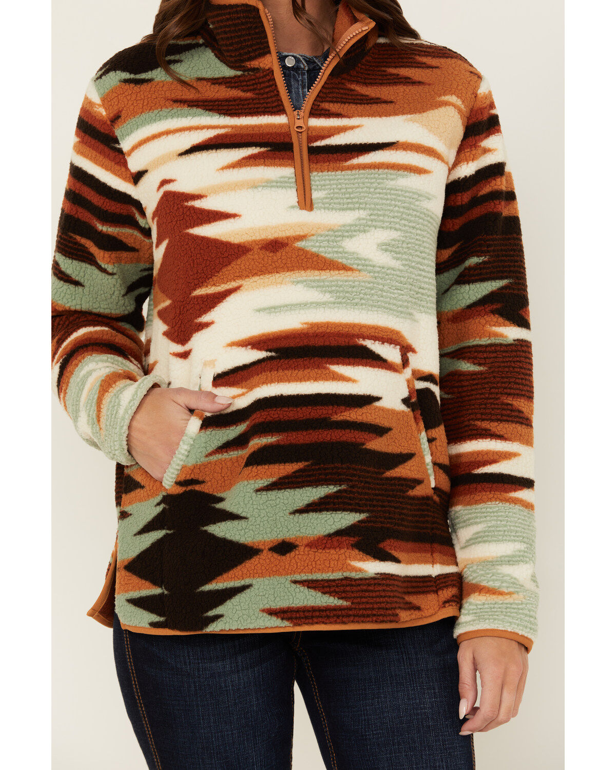 Image #3 - Wrangler Women's Southwestern Sherpa Fleece 1/2 Zip Pullover, , hi-res