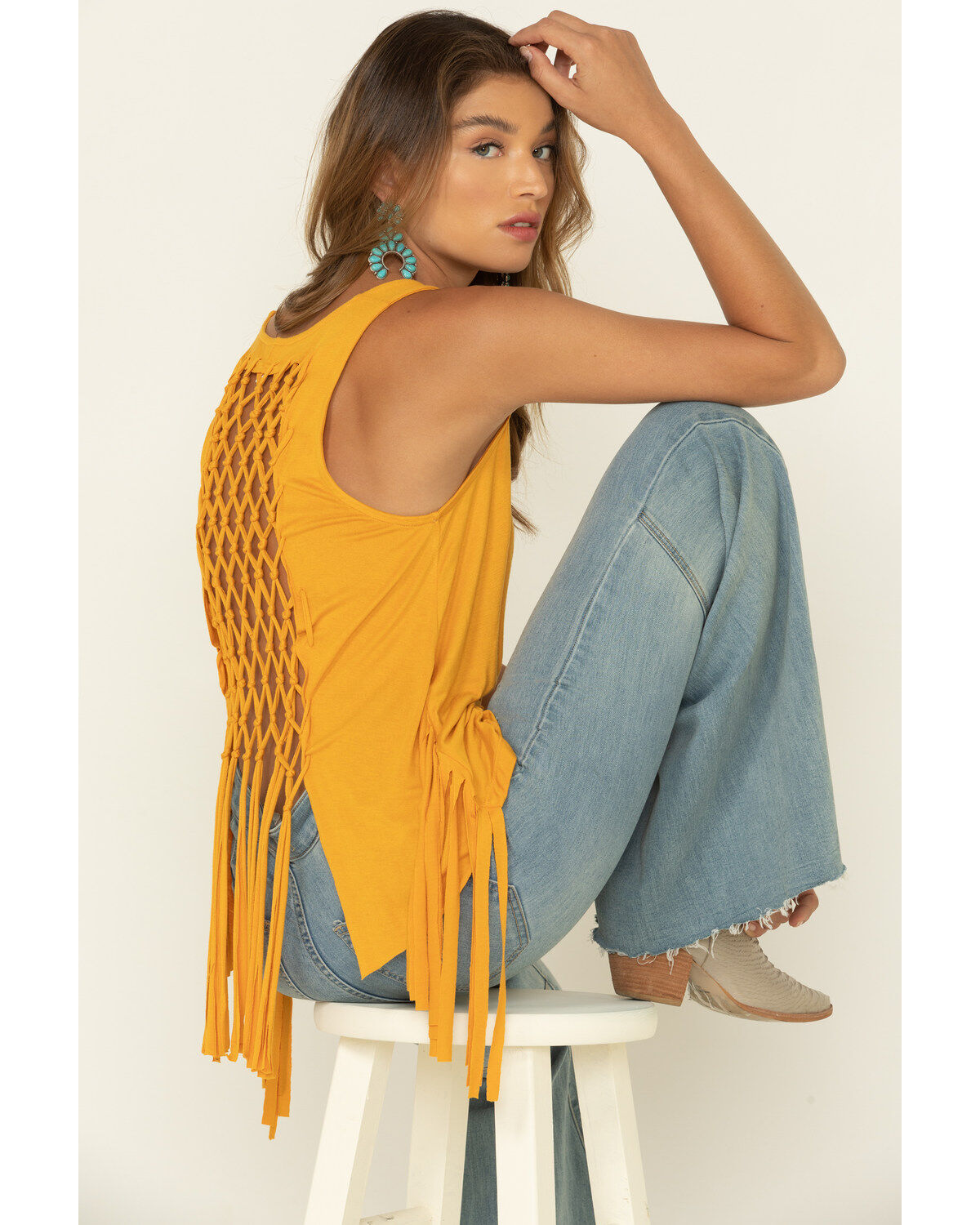 Image #1 - Shyanne Women's Netted Back Fringe Sleeveless Tank, , hi-res