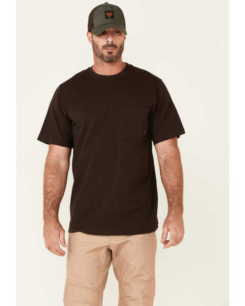 Hawx Men's Solid Dark Brown Forge Short Sleeve Work Pocket T-Shirt - Tall , Dark Brown, hi-res
