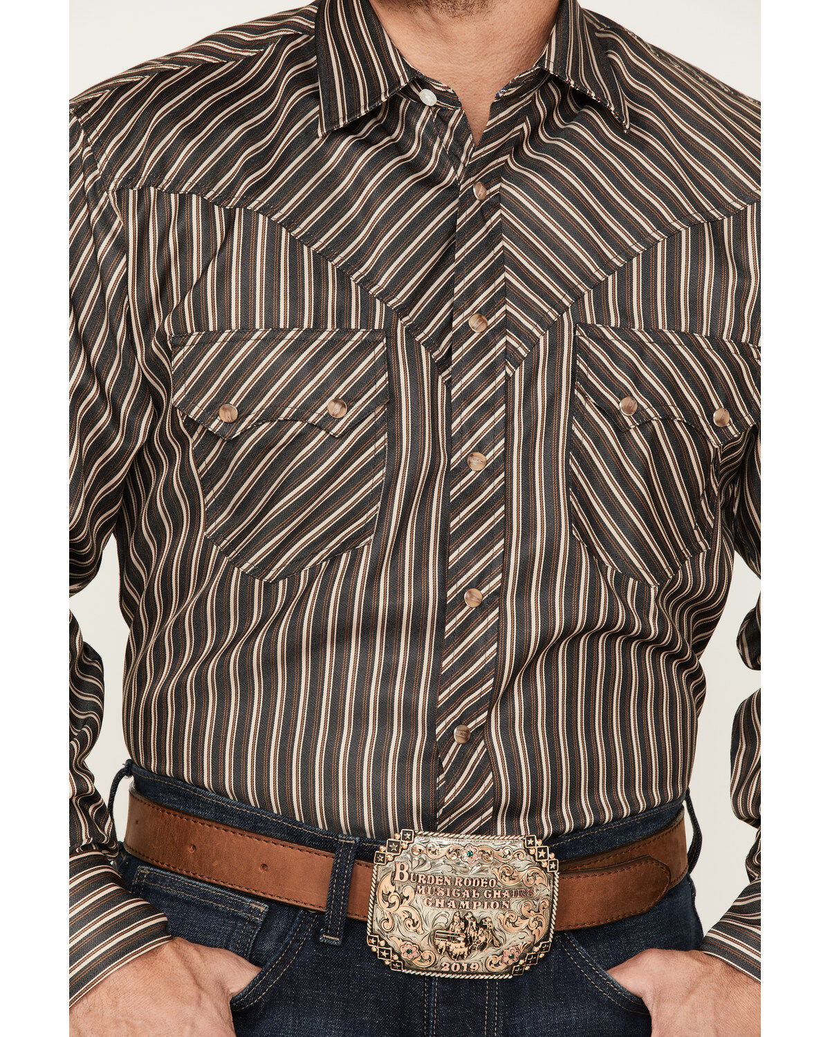 Image #3 - Reisistol Men's Quinton Stripe Snap Western Shirt, Black/tan, hi-res