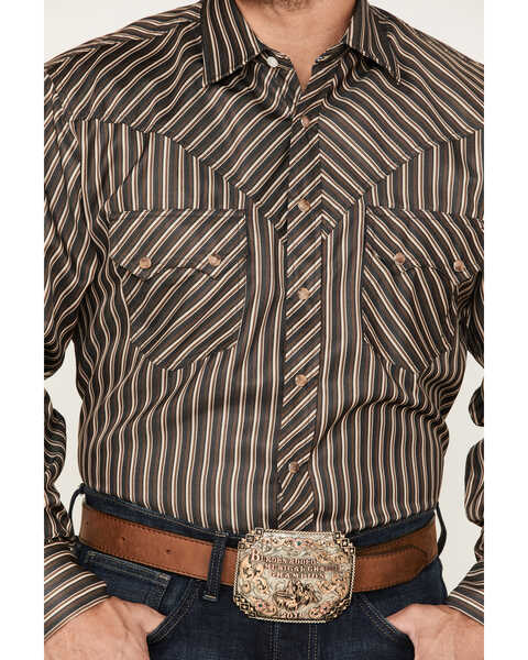 Reisistol Men's Quinton Stripe Snap Western Shirt , Black/tan, hi-res