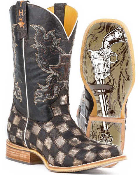 Tin Haul Men's Gun Metal Check Western Boots, Brown, hi-res