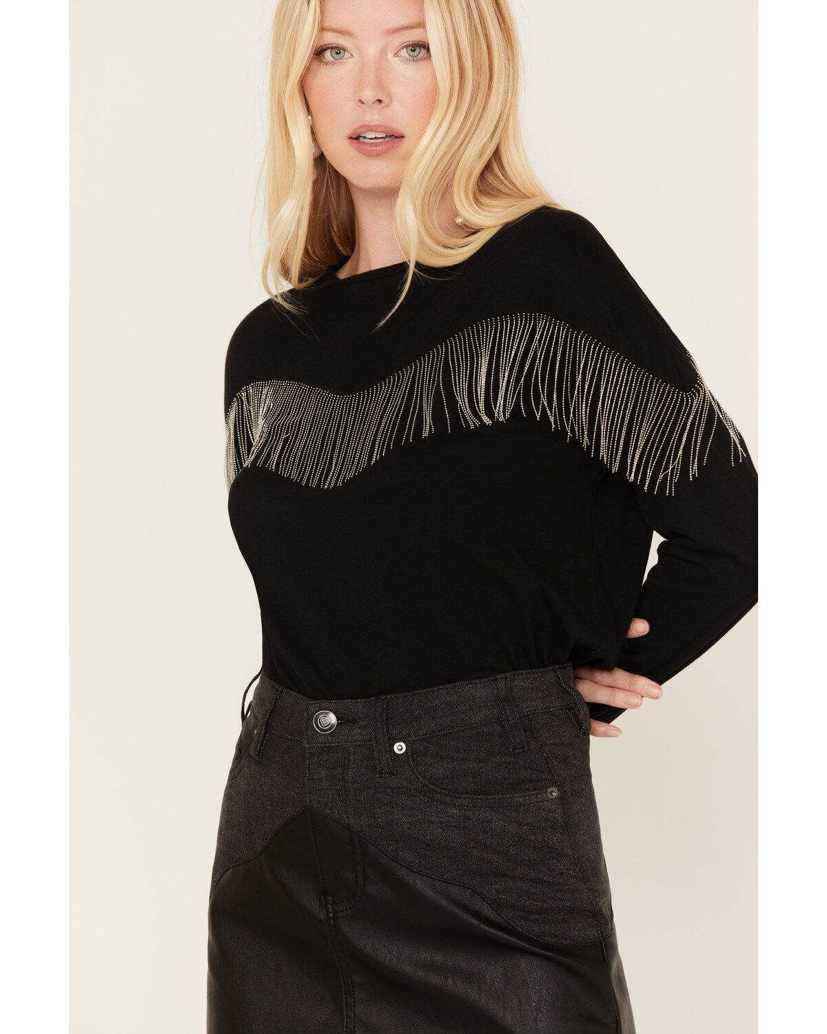 Image #2 - Rock & Roll Denim Women's Chain Fringe Long Sleeve Tee, , hi-res