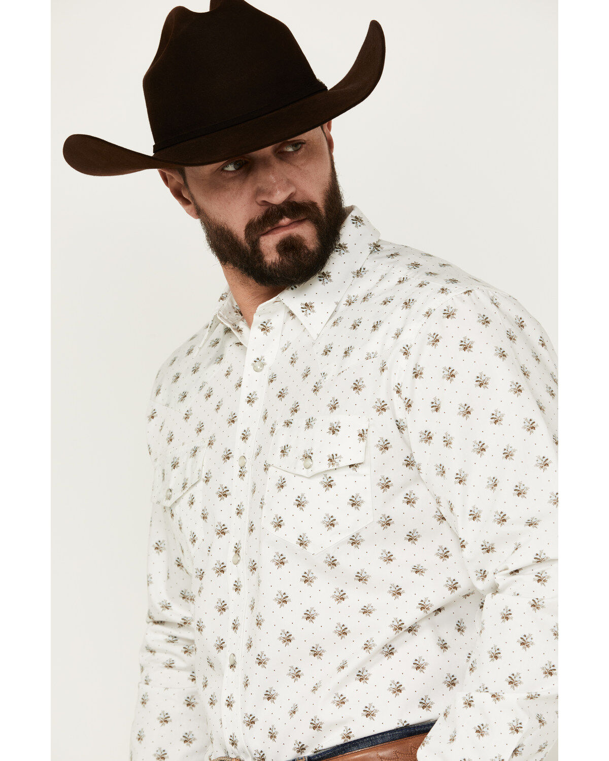 Image #2 - Gibson Trading Co Men's Conrad Floral Print Long Sleeve Pearl Snap Western Shirt, White, hi-res