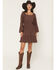 Image #1 - Shyanne Women's Highlands Bell Sleeve Embroidered Mini Dress, Brown, hi-res