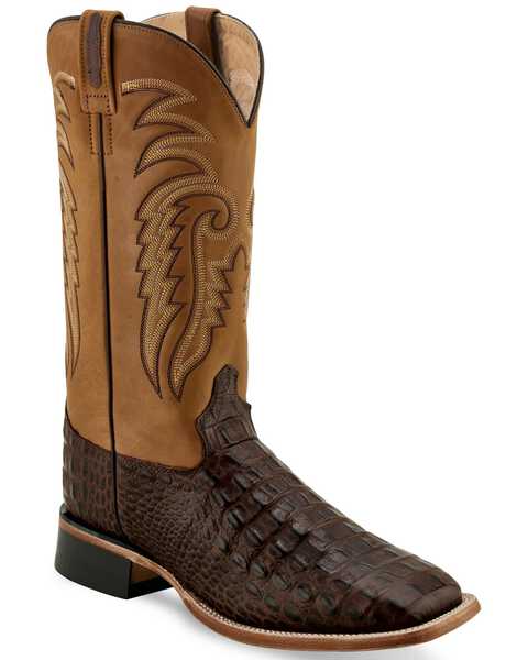 Image #1 - Old West Men's Faux Crocodile Leather Western Boots - Broad Square Toe, , hi-res