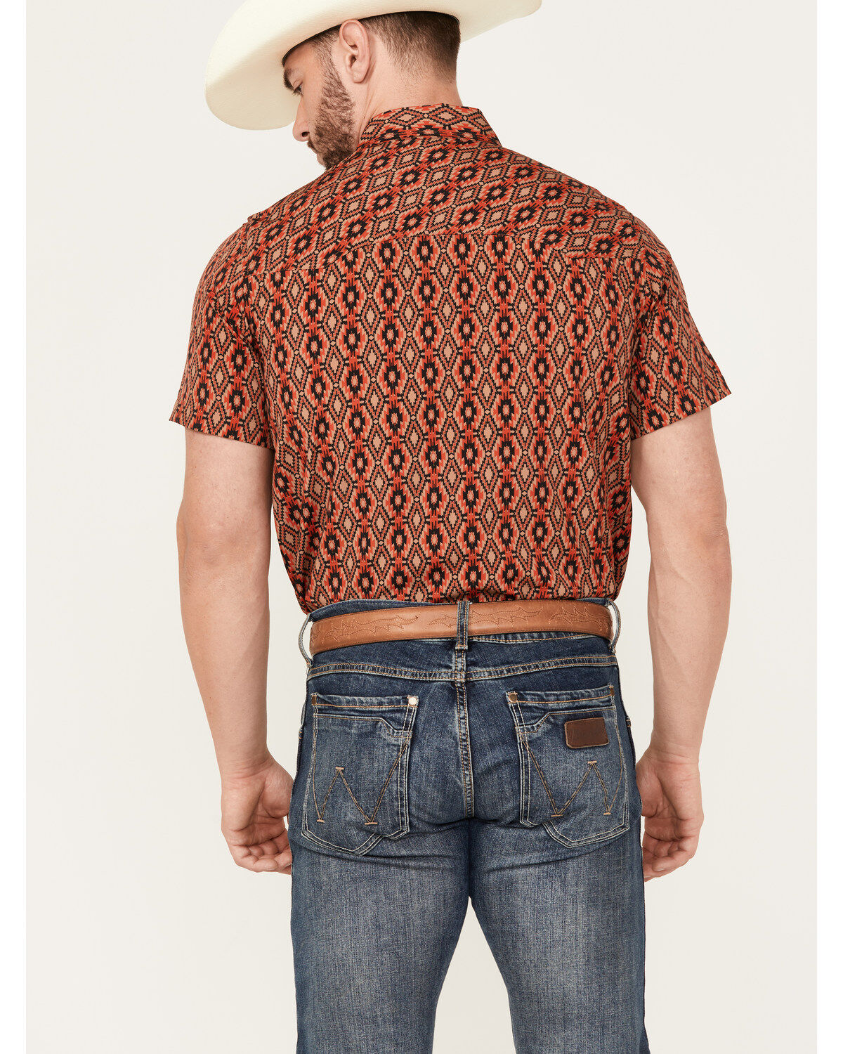 Image #4 - Panhandle Men's Southwestern Print Short Sleeve Performance Snap Western Shirt, , hi-res