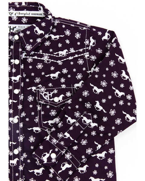 Cowgirl Hardware Toddler Girls' Daisy Rider Print Long Sleeve Shirt , Purple, hi-res
