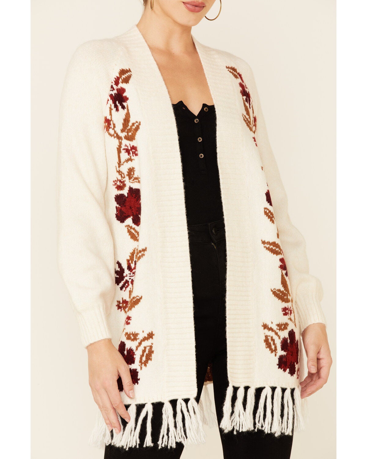 floral open front cardigan