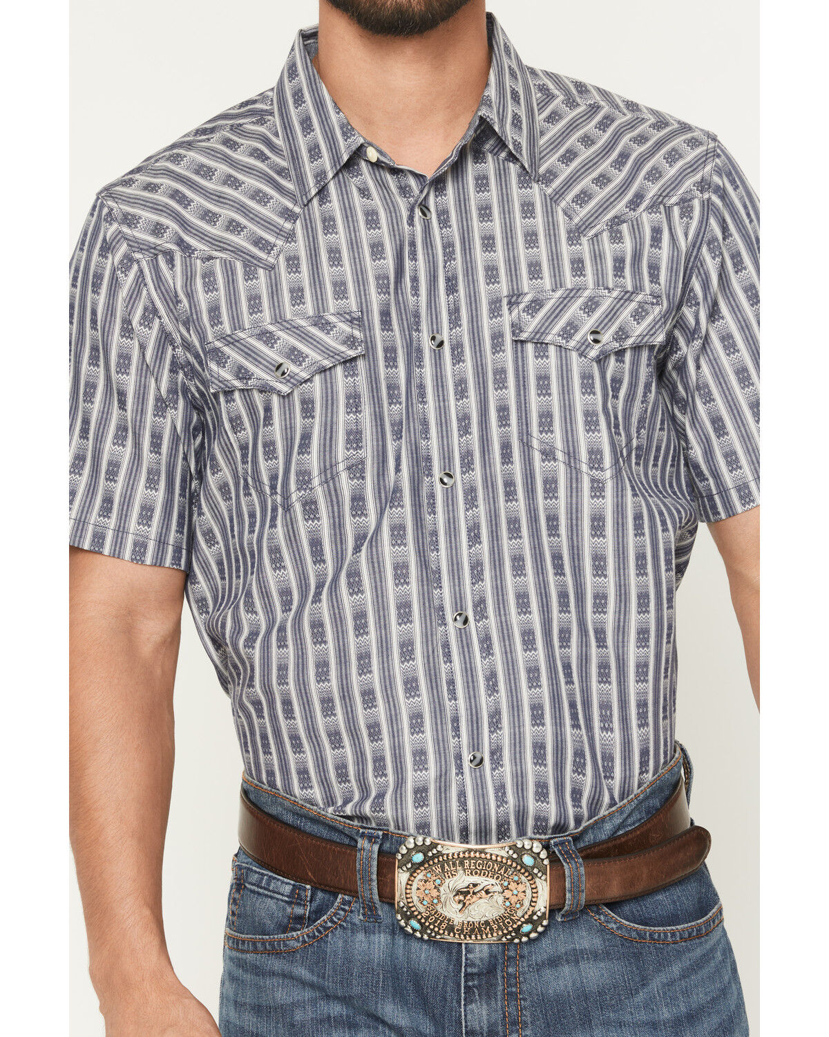 Image #3 - Cody James Men's Barrel Racer Southwestern Striped Print Long Sleeve Snap Western Shirt, Blue, hi-res