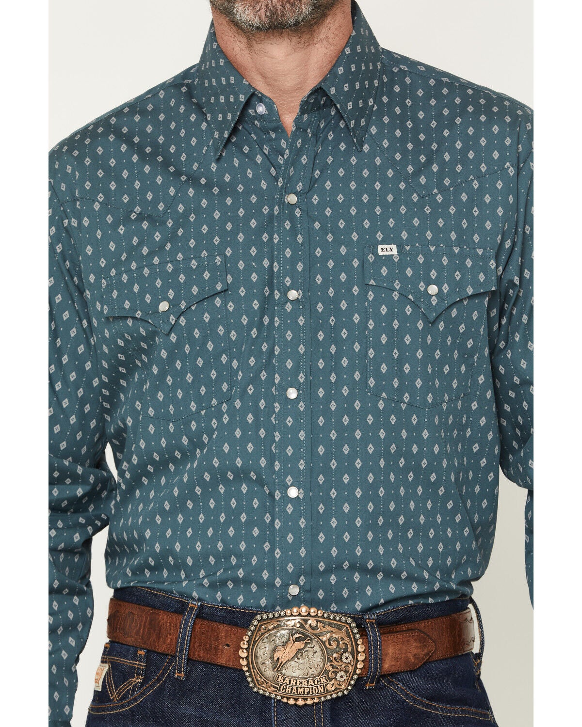 Image #3 - Ely Walker Men's Geo Print Long Sleeve Pearl Snap Western Shirt, Teal, hi-res