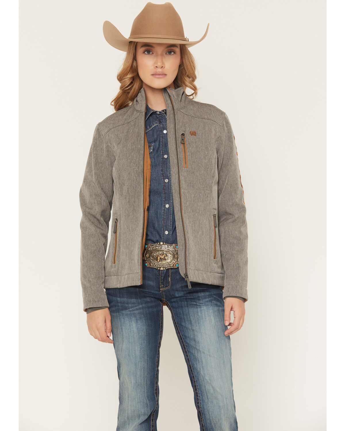 Image #1 - Cinch Women's Bonded Concealed Carry Softshell Jacket, Charcoal, hi-res