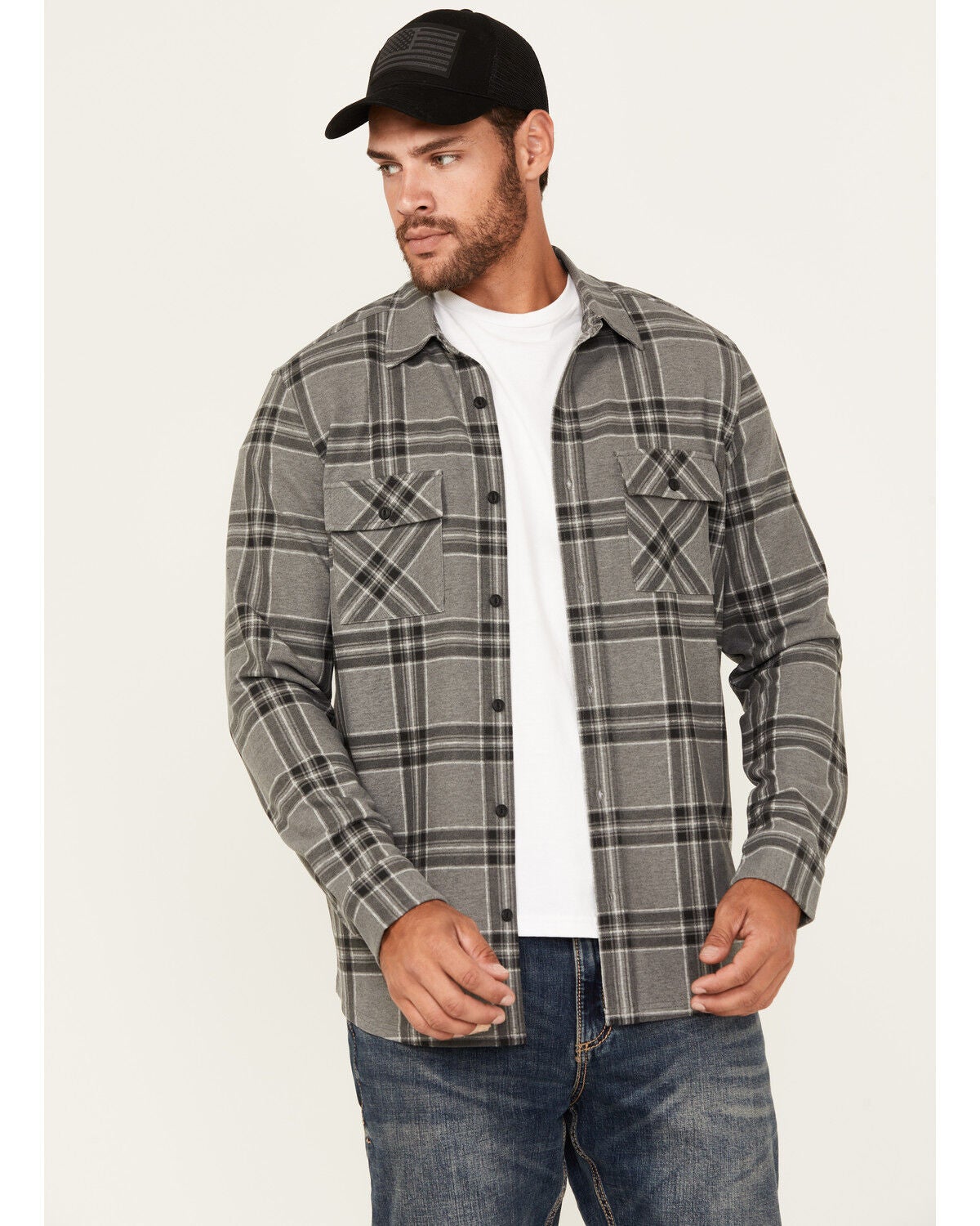 Brothers and Sons Men's Locket Plaid Print Long Sleeve Button-Down Stretch Western Shirt, Charcoal, hi-res