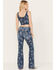 Idyllwind Women's High Risin Floral Drive Flare Jeans, Dark Medium Wash, hi-res