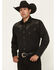 Image #1 - Scully Men's Embellished Solid Long Sleeve Pearl Snap Western Shirt, Black, hi-res