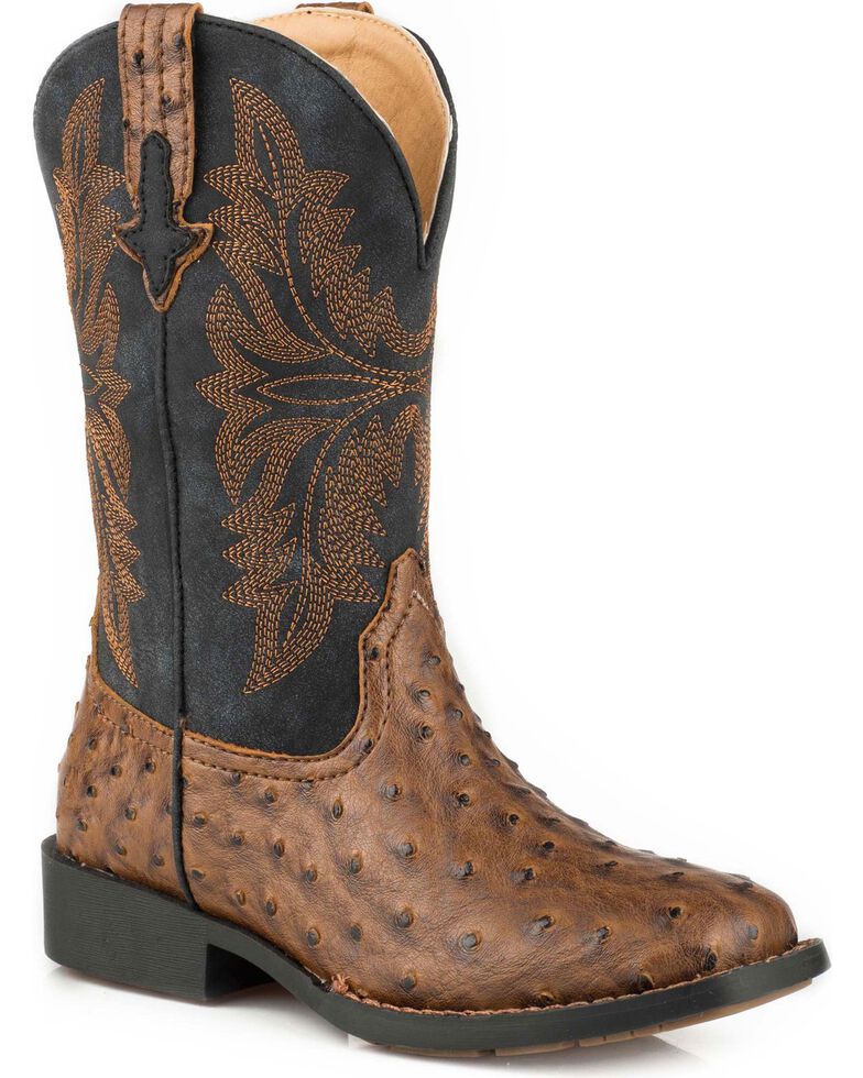 Roper Boys' Jed Faux Brown Ostrich Cowboy Boots - Square Toe | Boot Barn