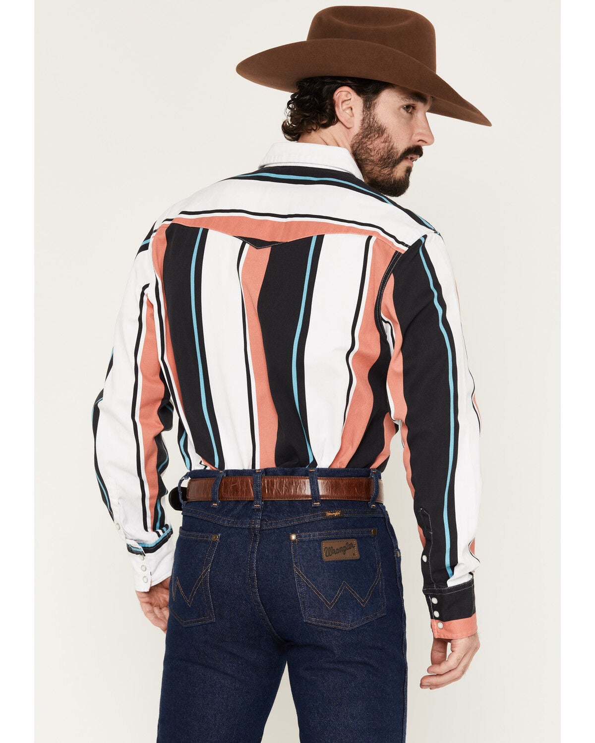 Image #4 - Wrangler Men's Brushpopper Striped Long Sleeve Snap Western Shirt, Black, hi-res