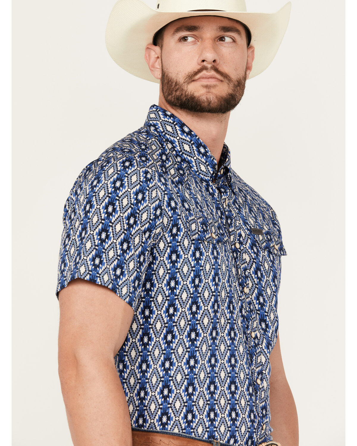 Image #2 - Panhandle Men's Southwestern Print Short Sleeve Snap Performance Western Shirt, , hi-res