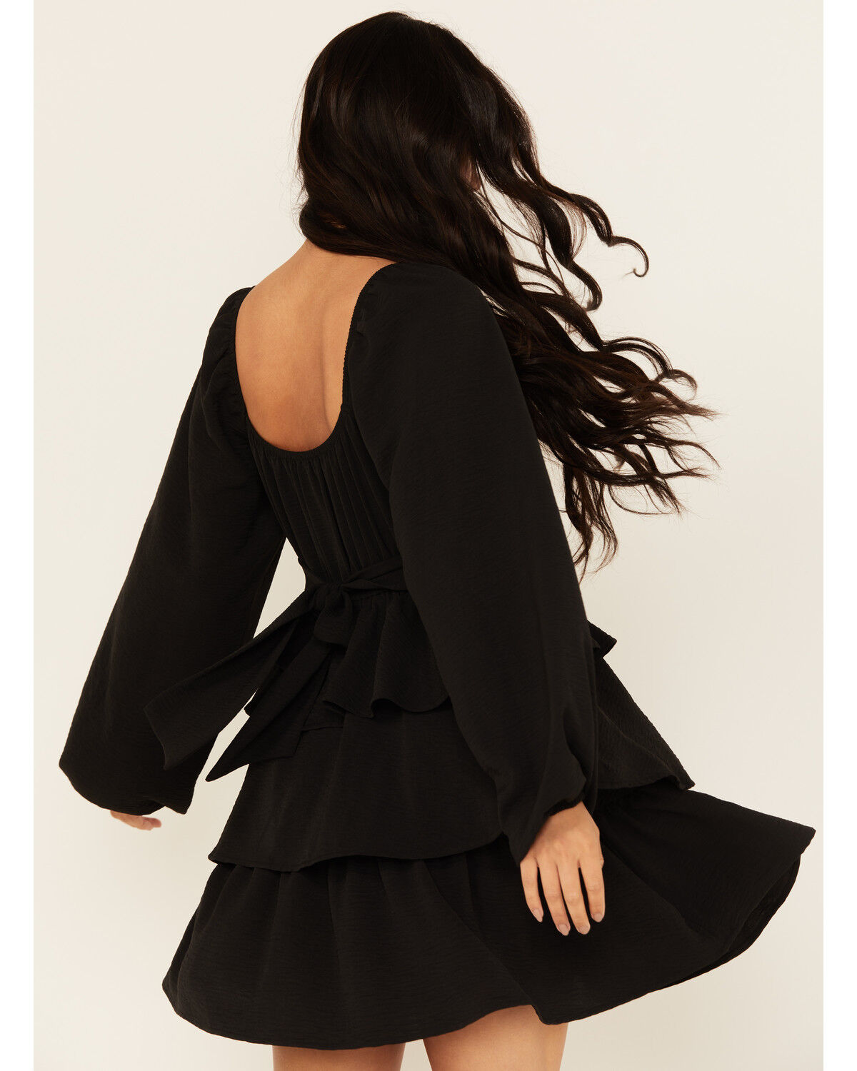 Image #4 - Originality Women's Long Sleeve Tiered Mini Dress, Black, hi-res