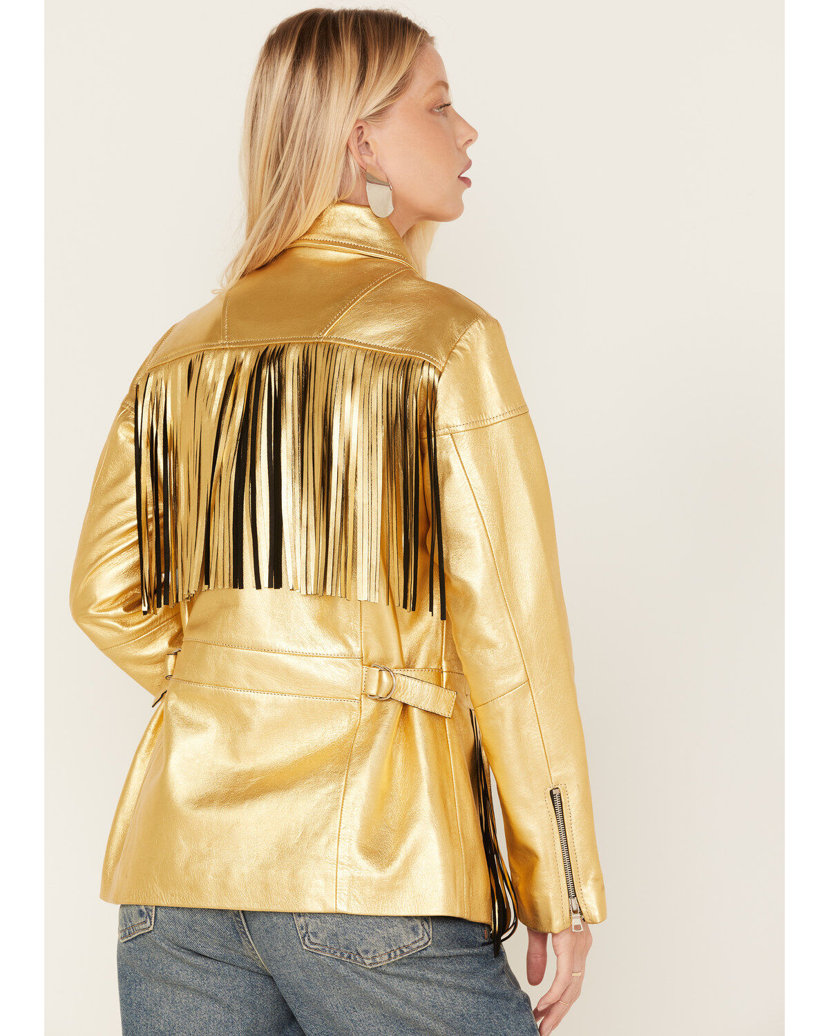 Image #5 - DANCASSAB Women's Fringe Leather Dixie Jacket, Gold, hi-res