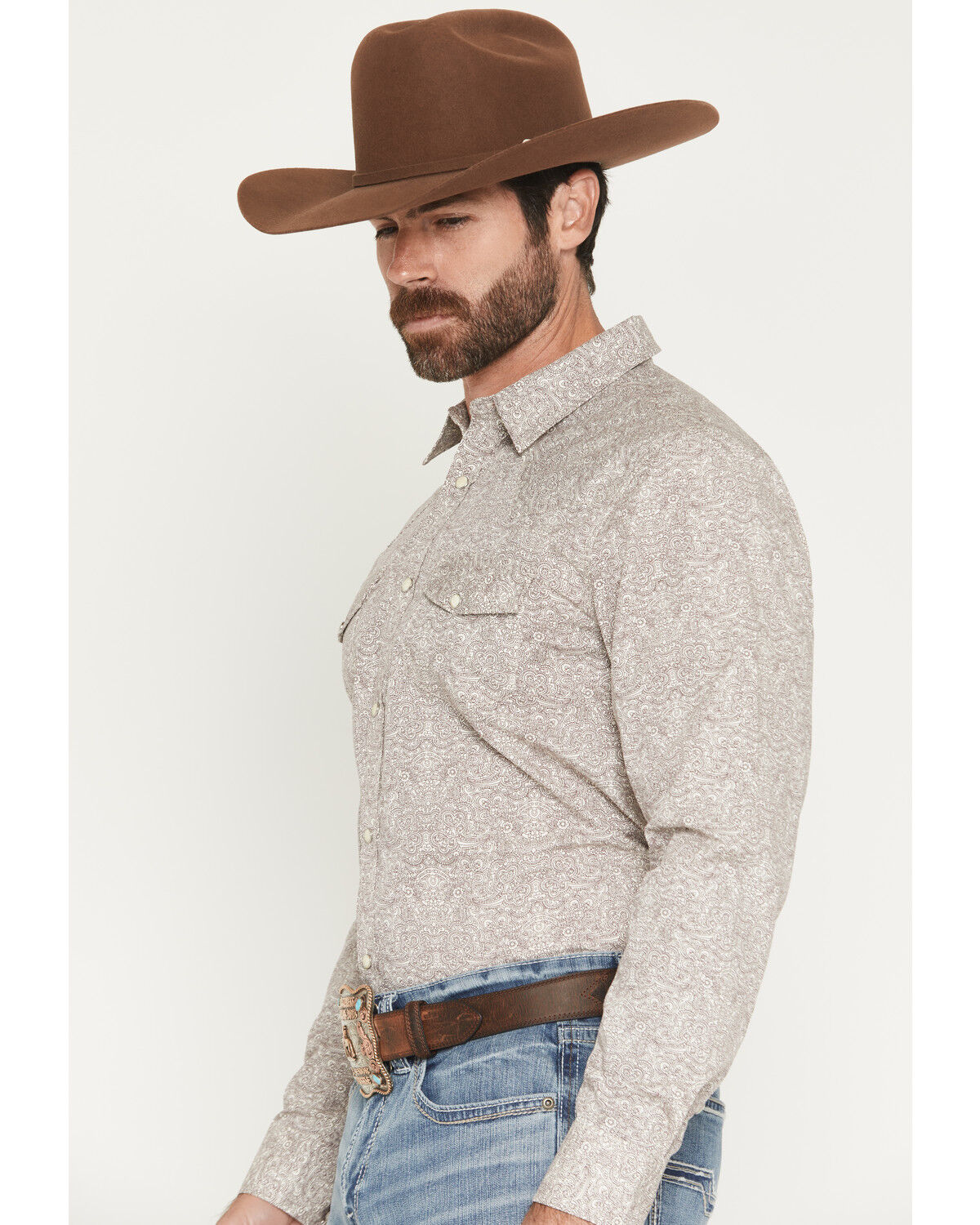 Image #2 - Gibson Trading Co Men's Mind Trap Paisley Print Long Sleeve Snap Western Shirt - Big, Ivory, hi-res