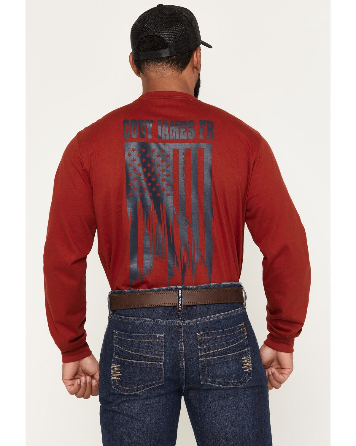 Cody James Men's FR Solid Flag Long Sleeve Graphic Work T-Shirt, Red, hi-res