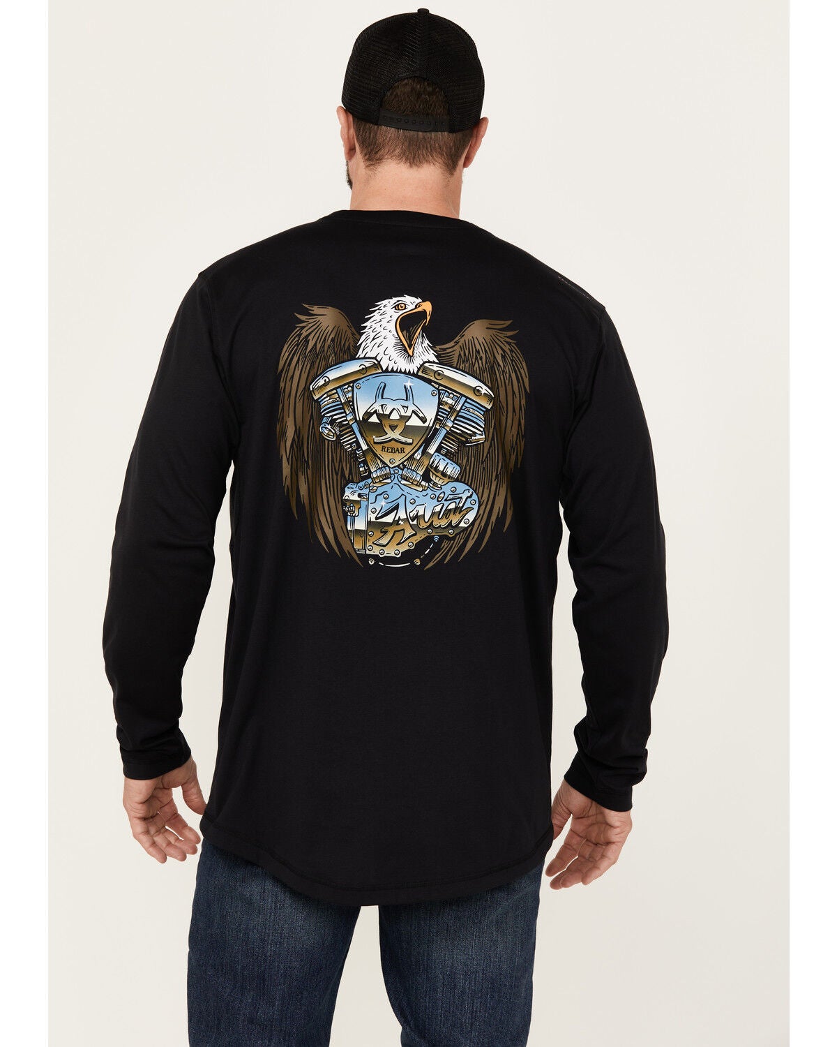 Ariat Men's Rebar Workman Chrome Moto Eagle Long Sleeve Graphic Work T-Shirt, Black, hi-res