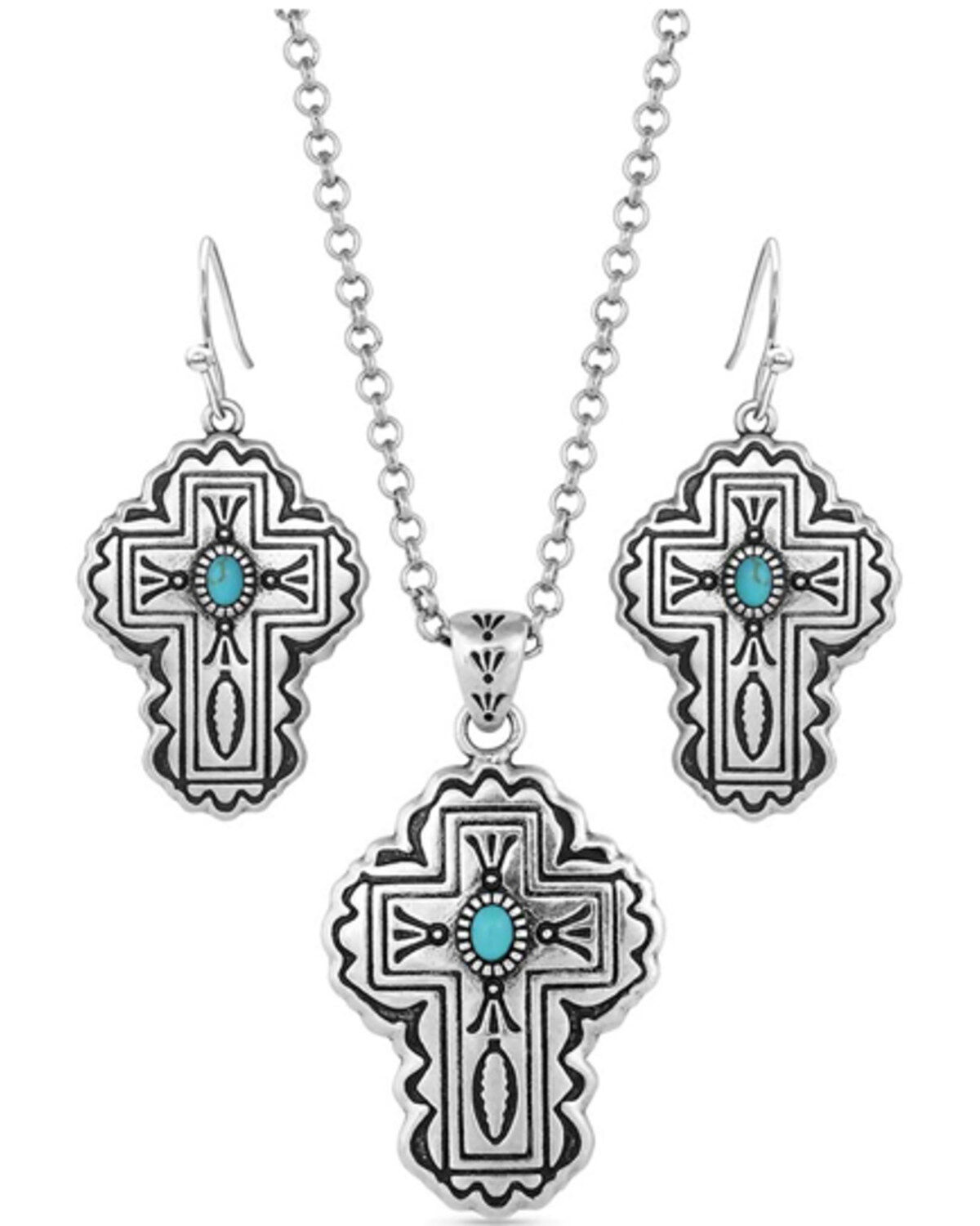 Image #1 - Montana Silversmiths Women's Cathedral Turquoise Silver Cross Jewelry Set, Silver, hi-res