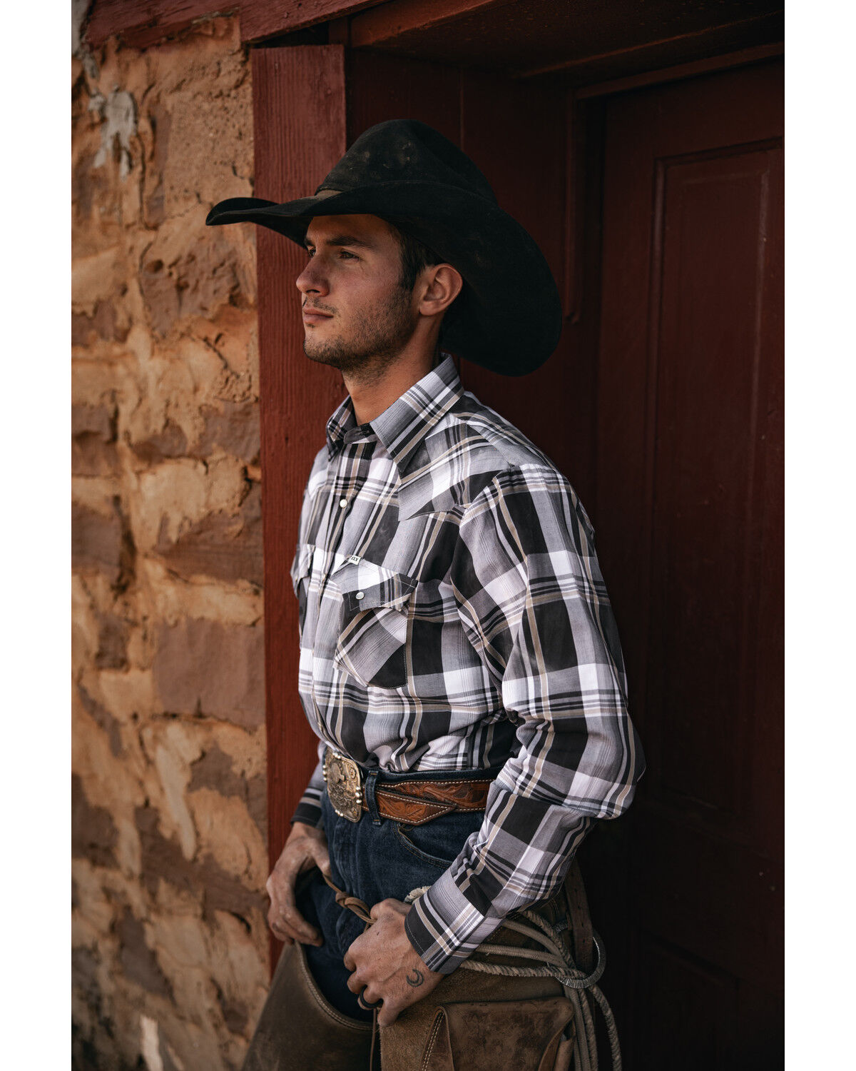 Ely Walker Men´s Plaid Print Long Sleeve Snap WesternShirt