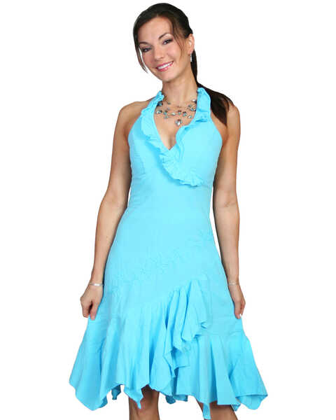 Scully Women's Ruffled Halter Dress, Turquoise, hi-res