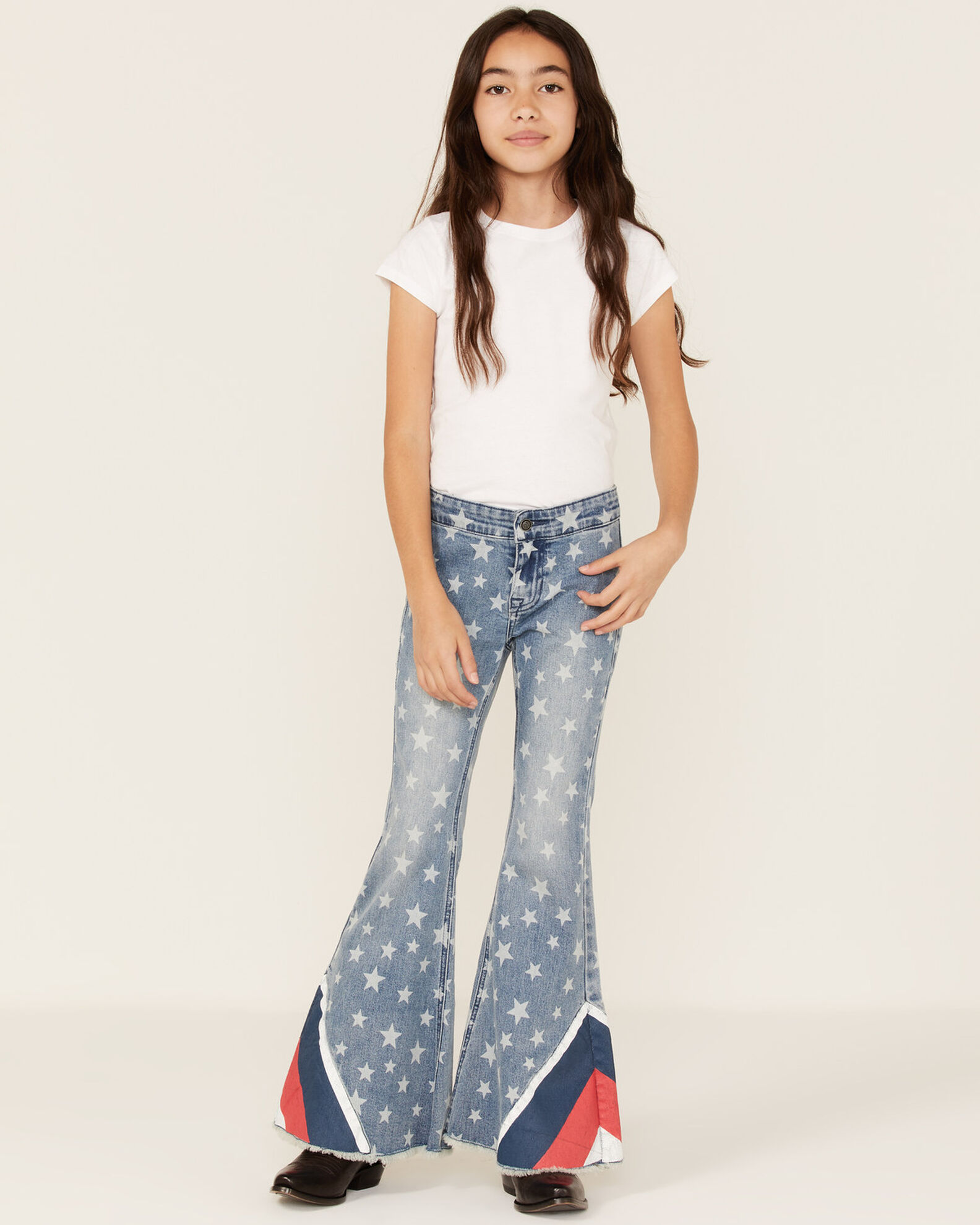 Rock & Roll Denim Girls' Star Print Striped Panel Medium Wash