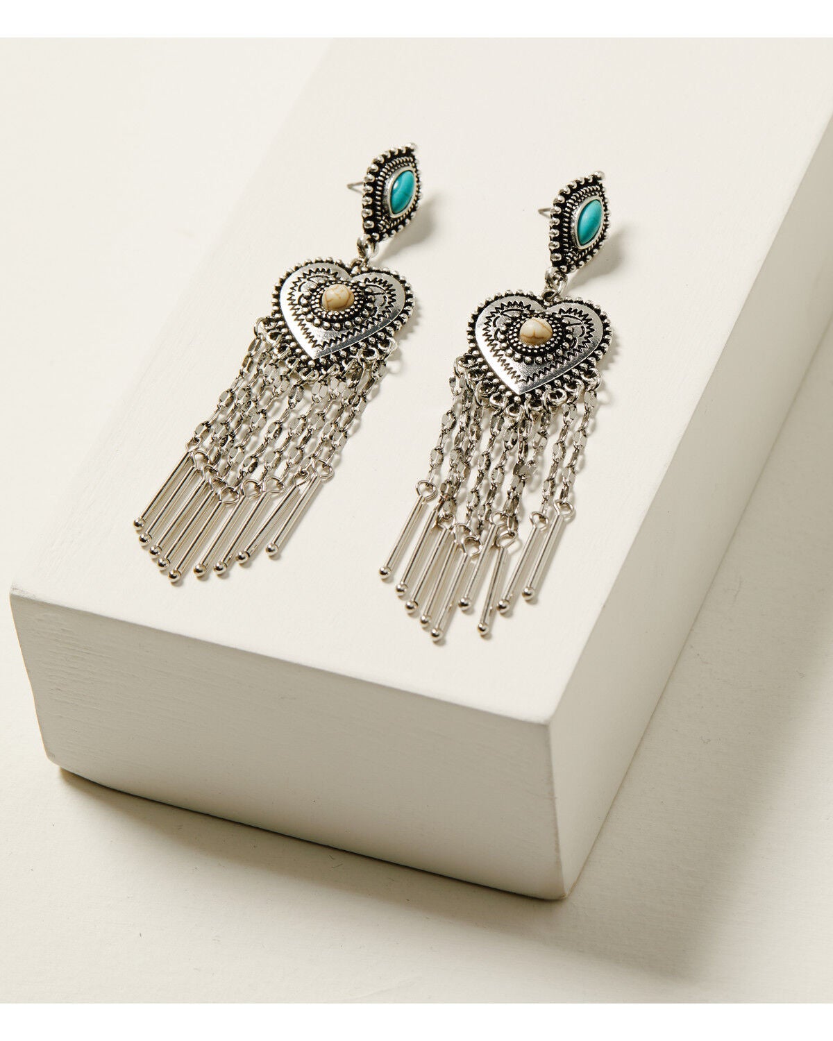 Shyanne Women's Heart Fringe Earrings, Turquoise, hi-res
