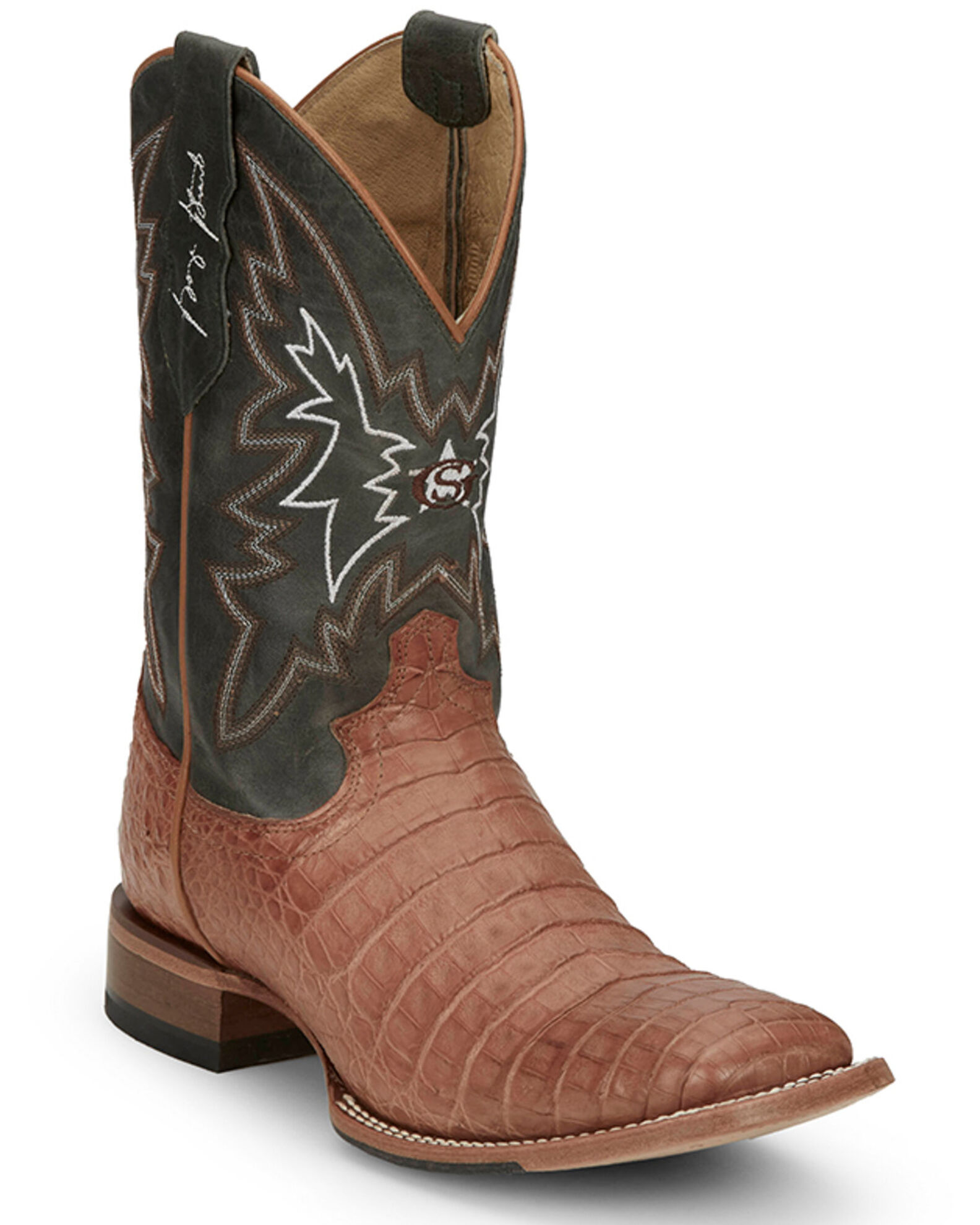 Justin Men s Haggard Exotic Caiman Western Boots Broad Square Toe Boot Barn