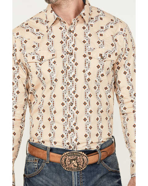 Image #3 - Cody James Men's Floral Striped Print Long Sleeve Snap Western Shirt, Tan, hi-res
