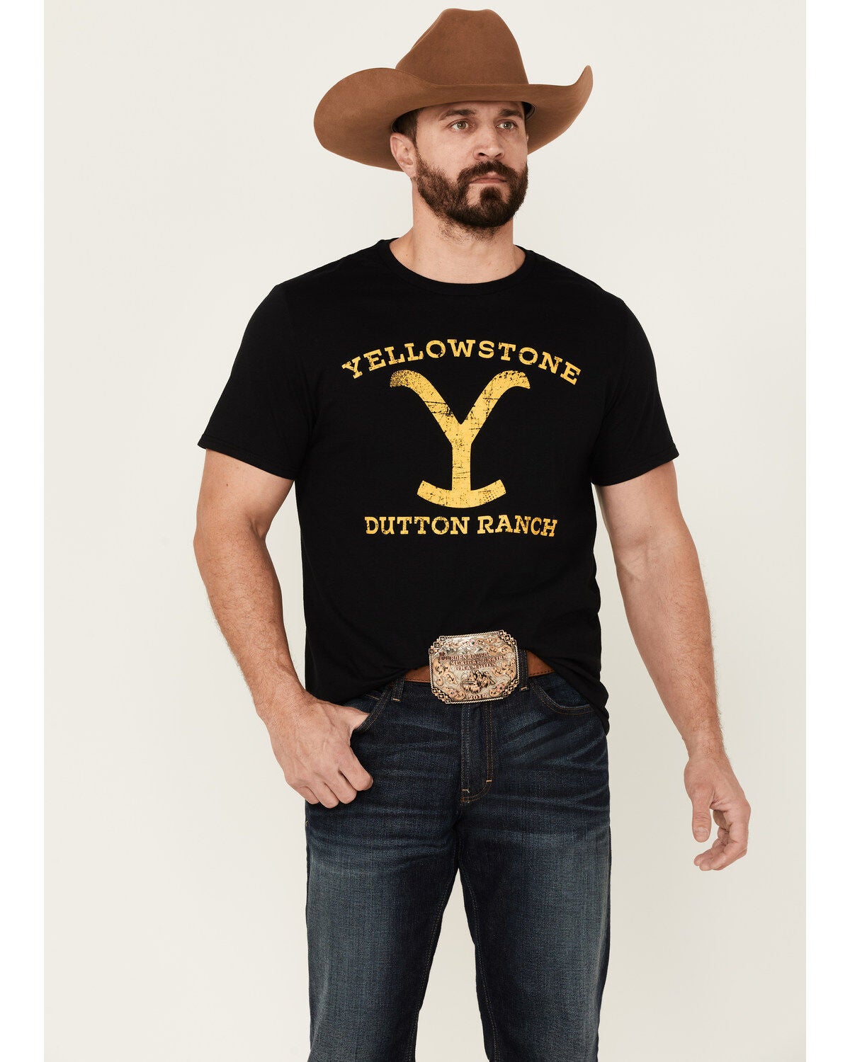 Paramount Network's Yellowstone Men's Dutton Ranch Logo Short Sleeve T-Shirt, Black, hi-res