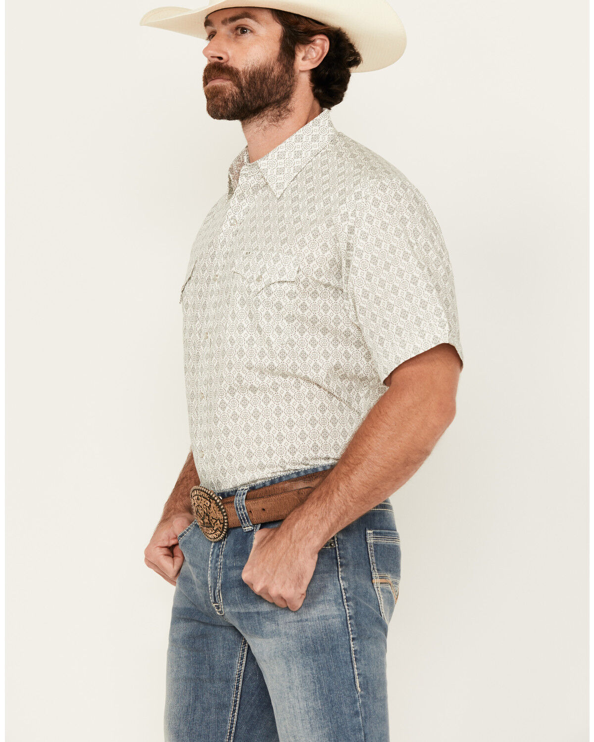 Image #2 - Ely Walker Men's Medallion Print Short Sleeve Snap Western Shirt - Tall, , hi-res
