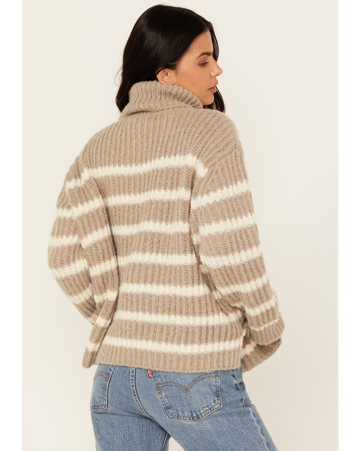 Image #4 - Sadie & Sage Women's Striped Turtleneck Sweater, Grey, hi-res