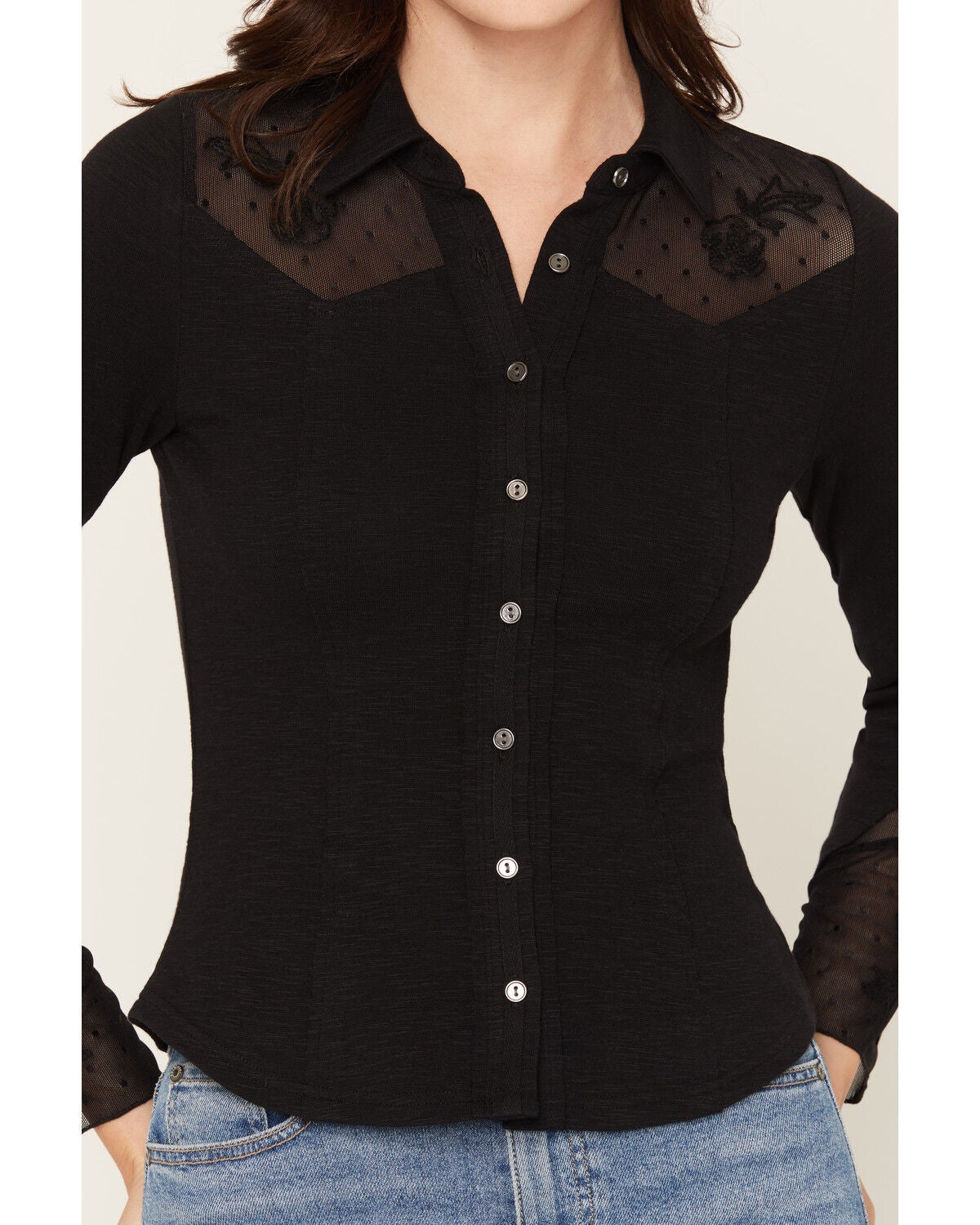 Image #3 - Idyllwind Women's Phoenix Button Front Western Shirt, Black, hi-res
