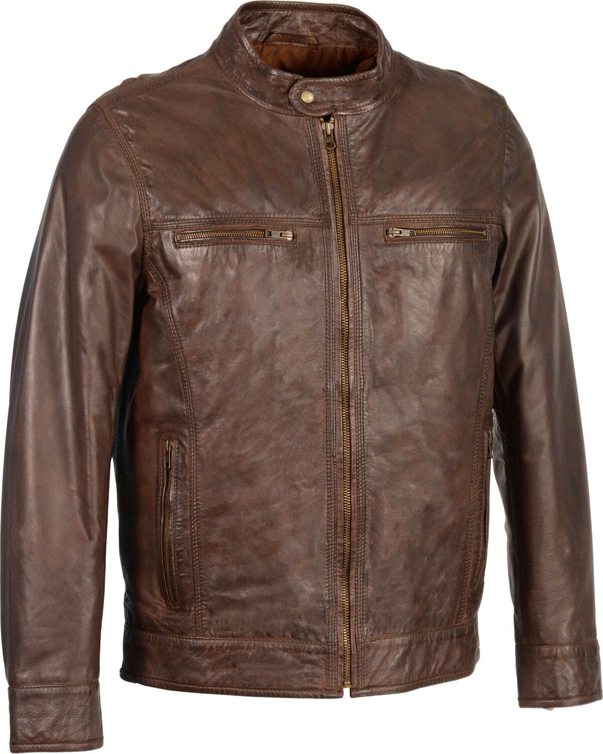 Milwaukee Leather Men's Zip Front Classic Moto Leather Jacket, Brown, hi-res