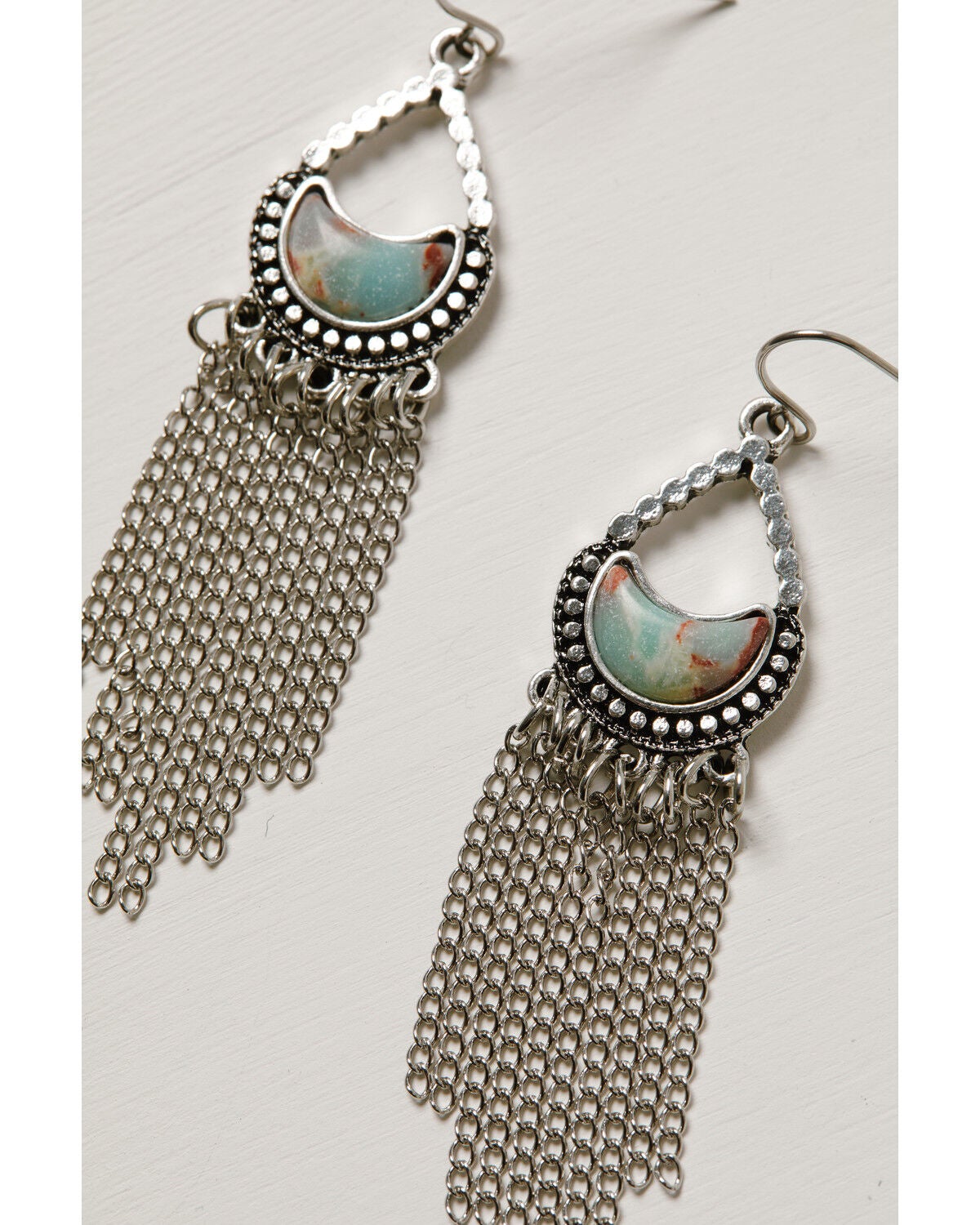 Image #2 - Shyanne Women's Jasper Crescent Fringe Earrings, Silver, hi-res