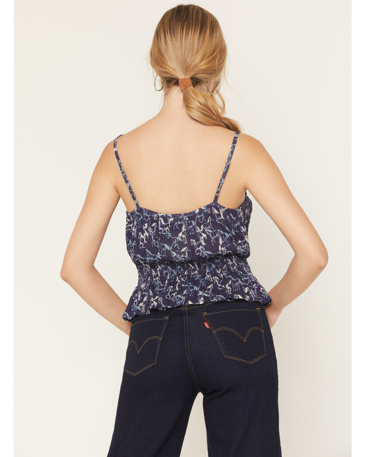 Image #4 - Rock & Roll Denim Women's Running Horses Sleeveless Button-Down Tank Top, Navy, hi-res