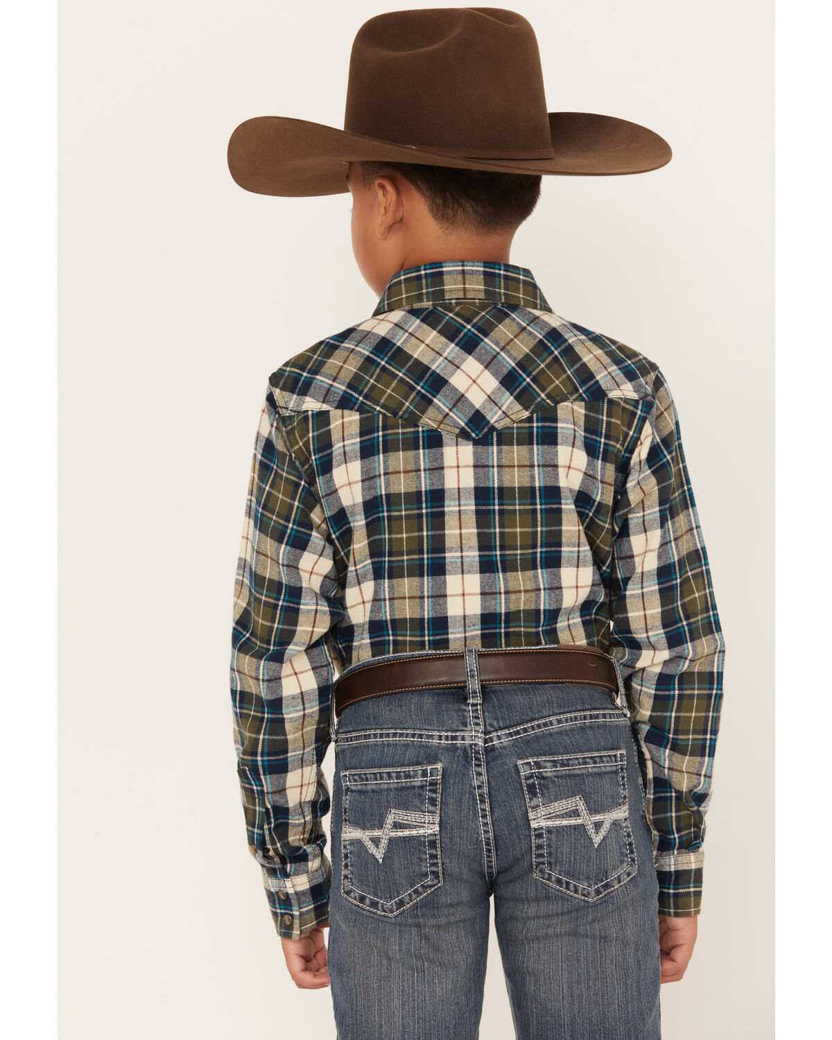 Image #4 - Cody James Boys' Plaid Print Long Sleeve Snap Western Flannel Shirt, Tan, hi-res
