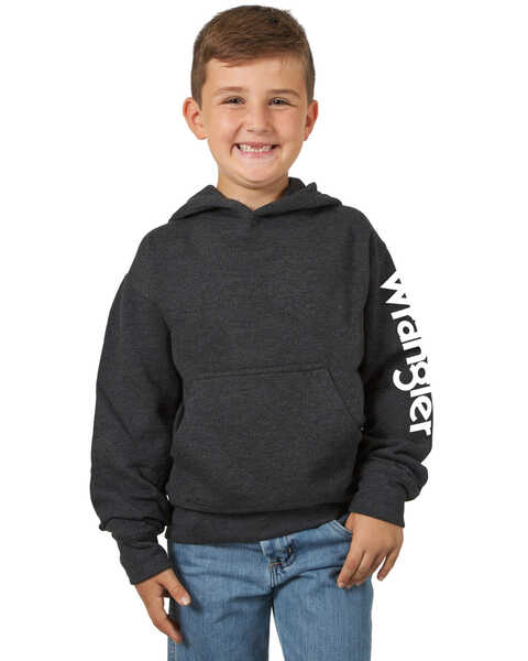 Wrangler Boys' Grey Logo Sleeve Graphic Hooded Sweatshirt | Boot Barn