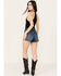 Rock & Roll Denim Women's Medium Wash Mid Rise Extra Stretch Seam Shorts, Medium Wash, hi-res