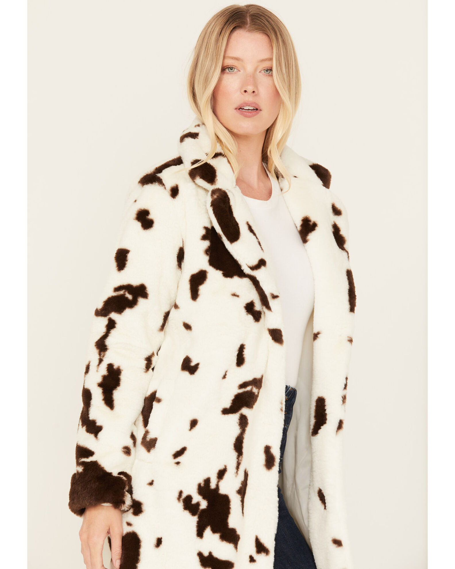 Cow print faux fur coat new arrivals