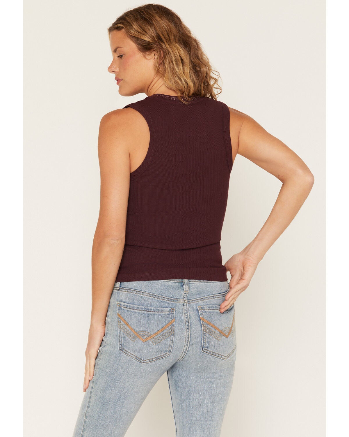 Image #4 - Idyllwind Women's Misty Ribbed V Neck Tank, Wine, hi-res